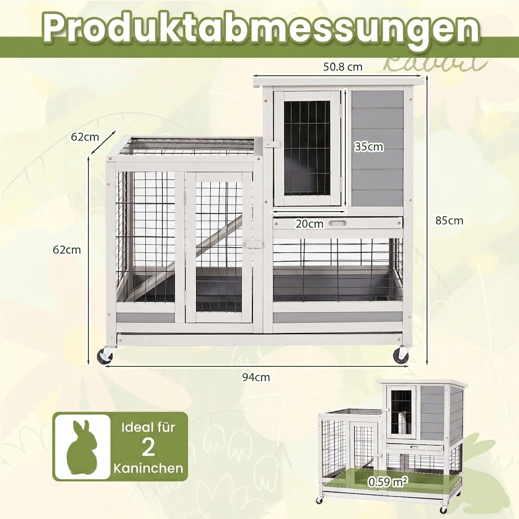 YODOLLA Kaninchenstall, Kleintierstall für Kleintiere, 94 cm Meerschweinchenstall