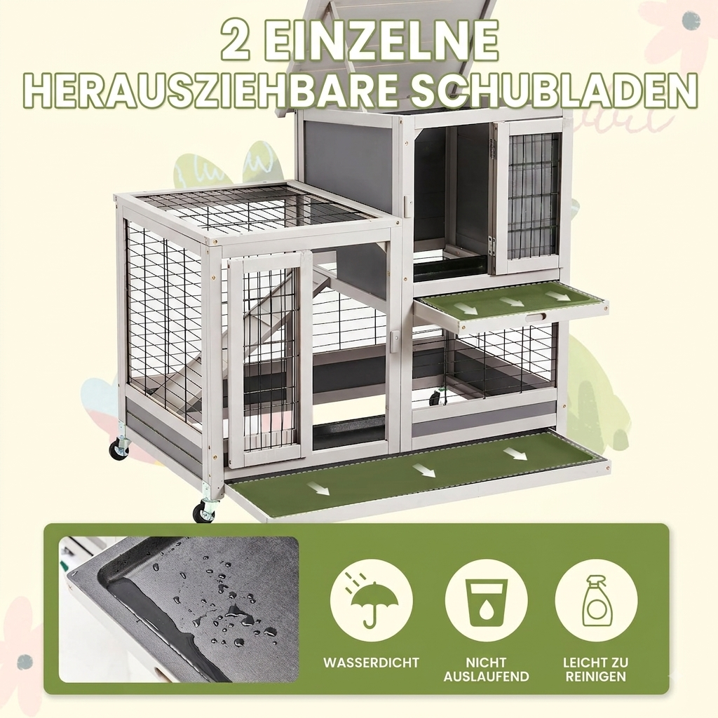 YODOLLA Kaninchenstall, Kleintierstall für Kleintiere, 94 cm Meerschweinchenstall