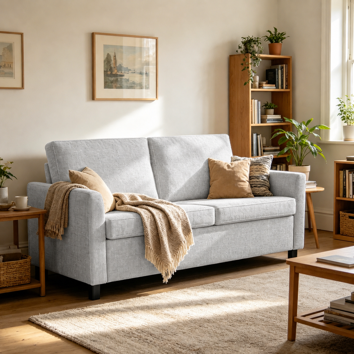 YODOLLA 2 Sitzer Sofa, kleine Sofa mit schlaffunktion, Hellgrau