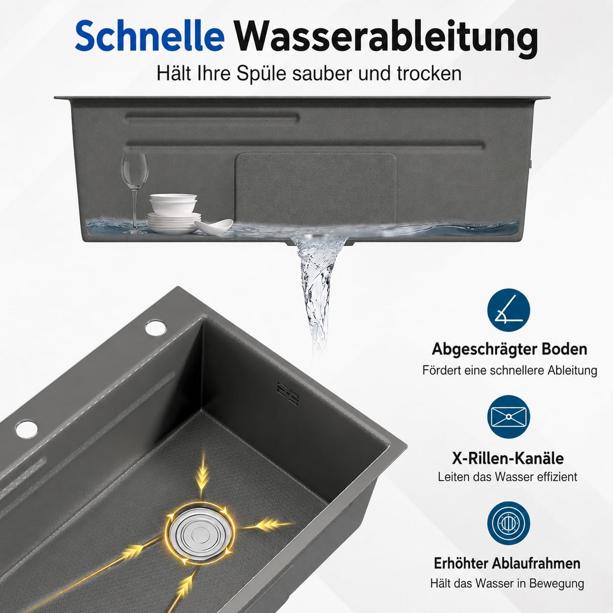 YODOLLA Küchenspüle, 84x48cm Edelstahl 1 Becken mit Armatur