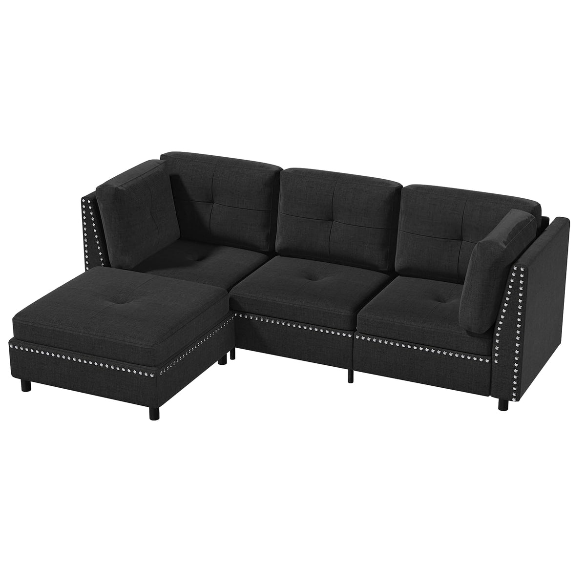 YODOLLA Ecksofa 225cm, L-Form Sofa mit Beweglichem Hocker, Schwarz