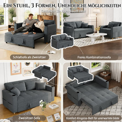 YODOLLA 3-in-1 Schlafsofa 160cm, 2-Sitzer Sofa, Dunkelgrau