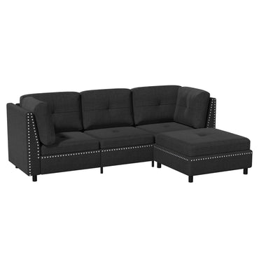 YODOLLA Ecksofa 225cm, L-Form Sofa mit Beweglichem Hocker, Schwarz