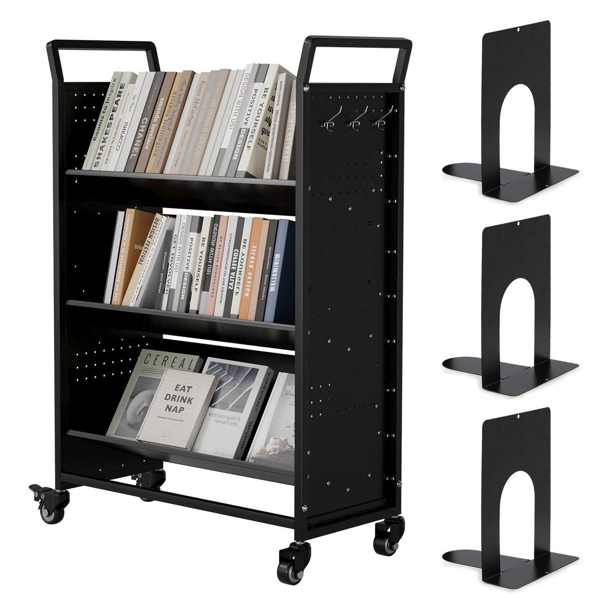 YODOLLA 2-in-1 Bücherwagen 160kg Tragkraft, Universeller Transportwagen