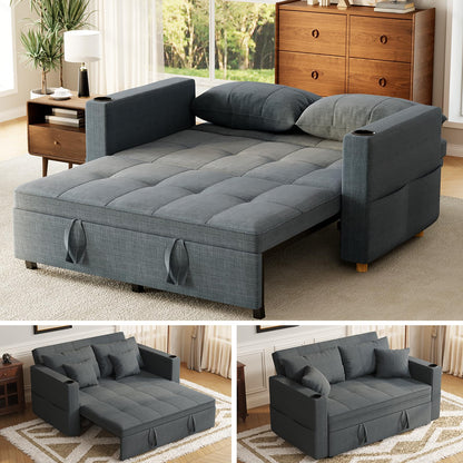 YODOLLA 3-in-1 Schlafsofa 160cm, 2-Sitzer Sofa, Dunkelgrau