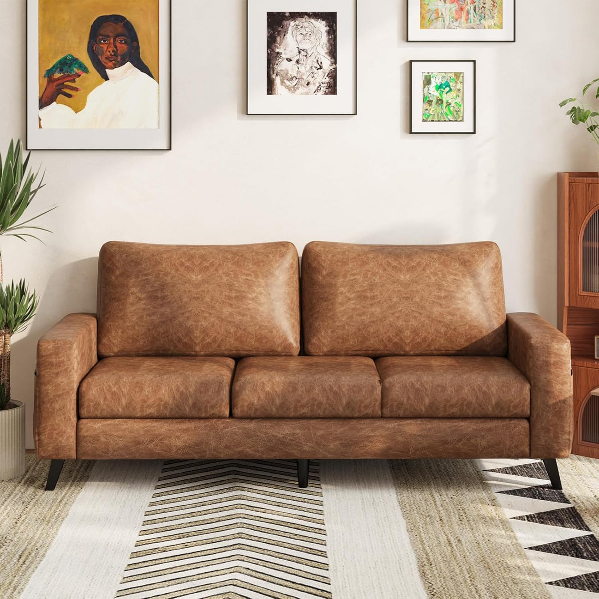 YODOLLA 3-Sitzer-Schlafsofa aus Kunstleder, 200 cm breit, braun