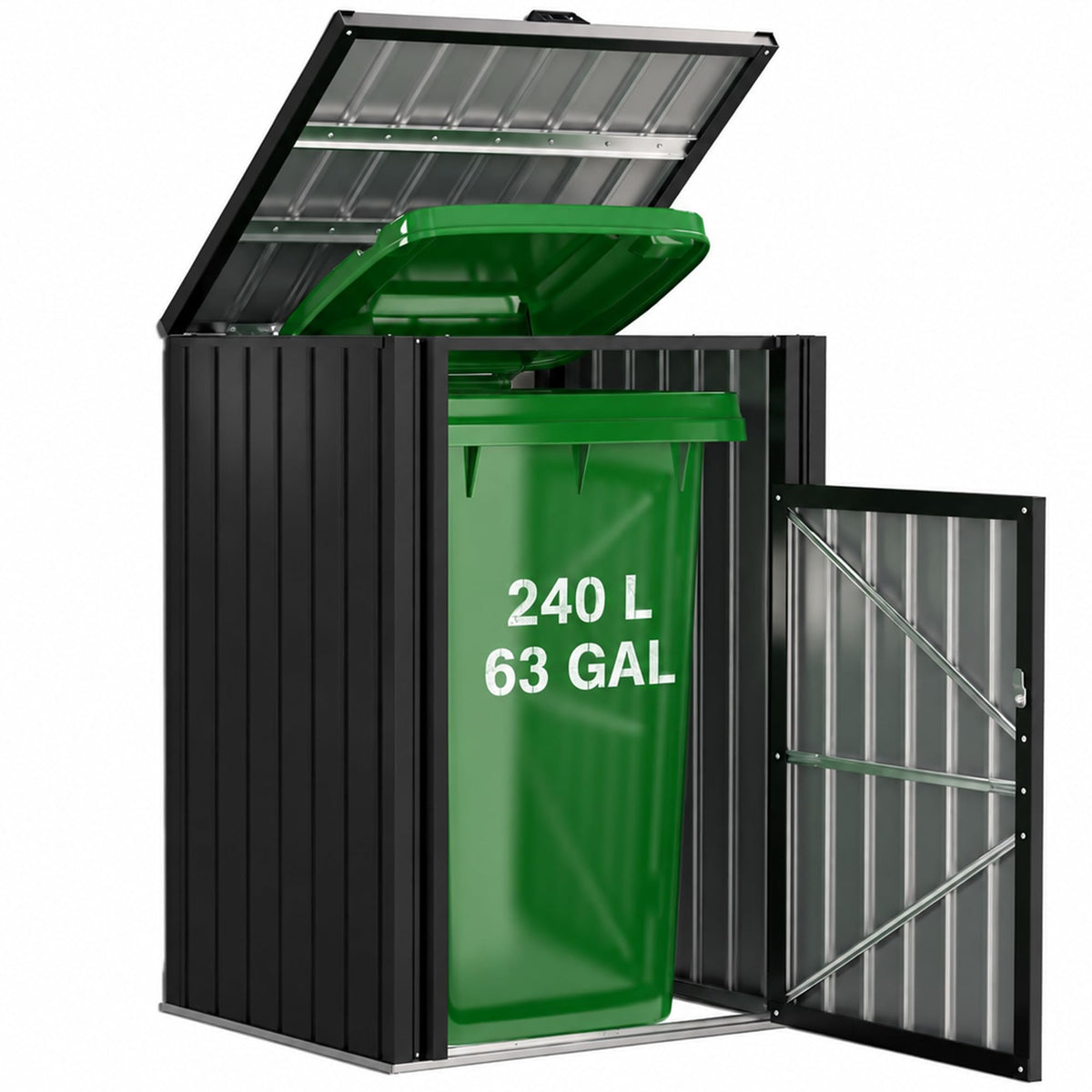 YODOLLA Mülltonnenbox für 240-Liter-Mülltonnen, Stahl-Mülltonnenabdeckung, Grau