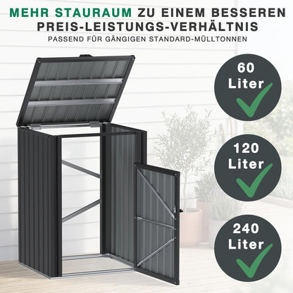 YODOLLA Mülltonnenbox für 240-Liter-Mülltonnen, Stahl-Mülltonnenabdeckung, Grau