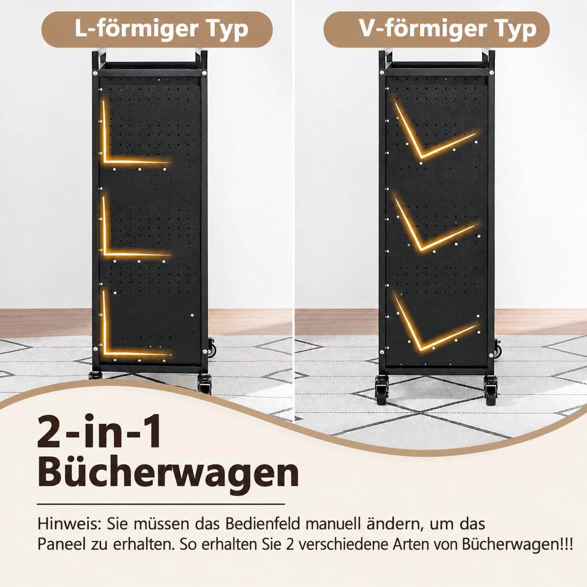 YODOLLA 2-in-1 Bücherwagen 160kg Tragkraft, Universeller Transportwagen