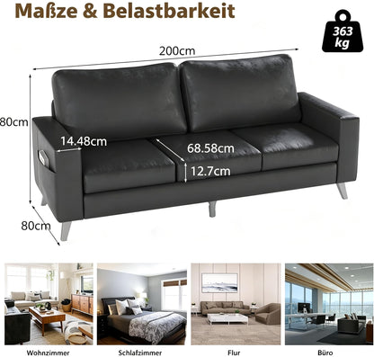 YODOLLA 3-Sitzer-Schlafsofa aus Kunstleder, 200 cm breit, schwarz