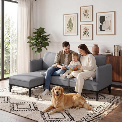 YODOLLA Ecksofa, L-förmiges Modulsofa, 3-Sitzer mit Ottomane, grau