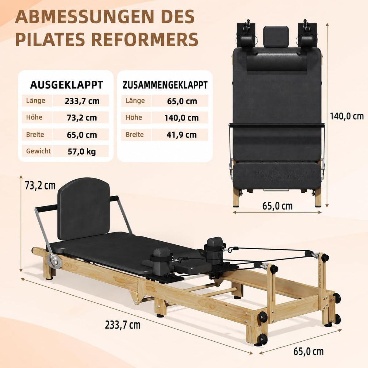 YODOLLA 234cm Faltbare Pilates Reformer Maschine für Zuhause & Studio