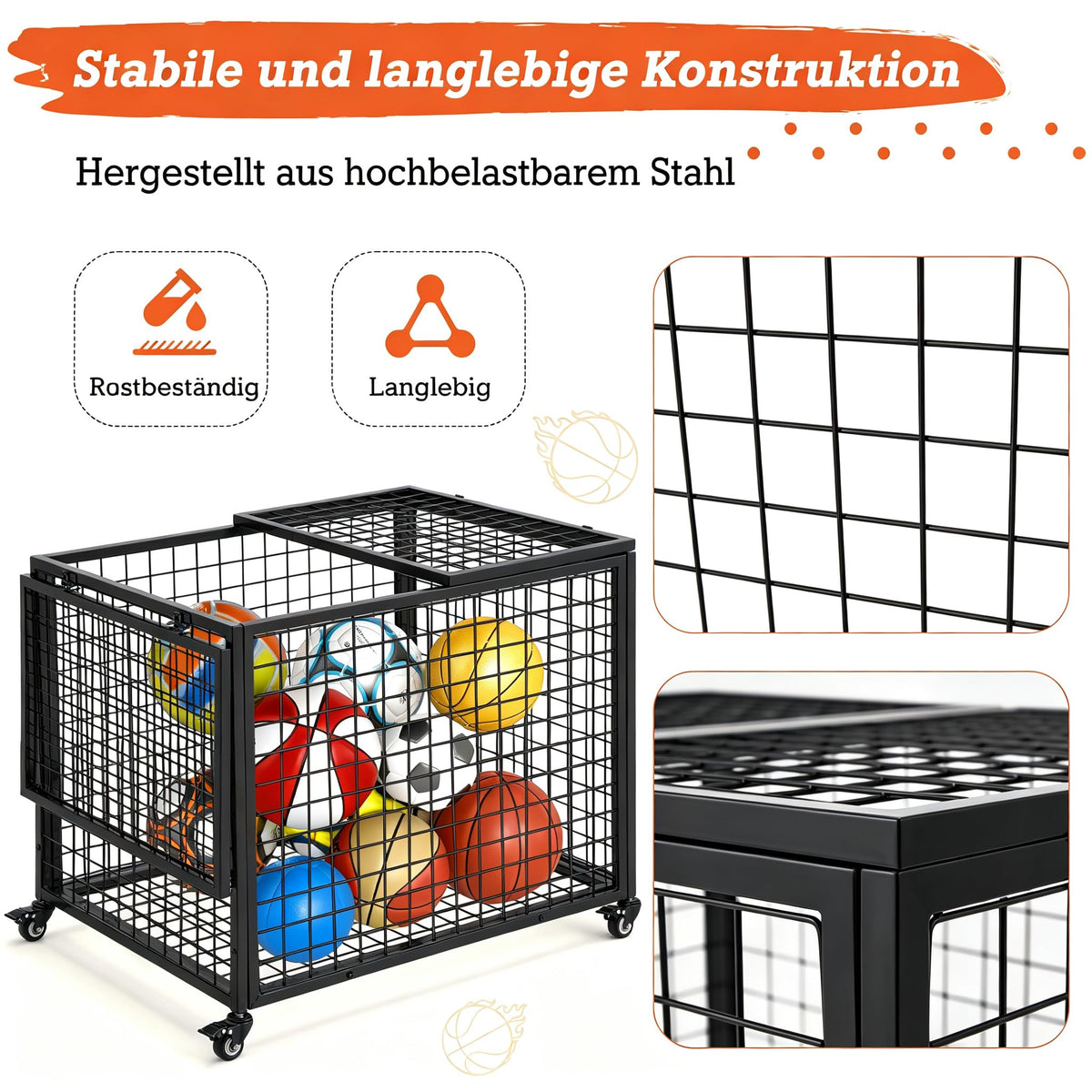 YODOLLA Ballwagen Rollwagen, großer Sportgeräte-Organizer