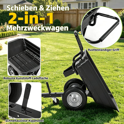 YODOLLA 2-in-1 Schubkarre XXL für Rasentraktor mit 2-Rad, 204kg Tragkraft
