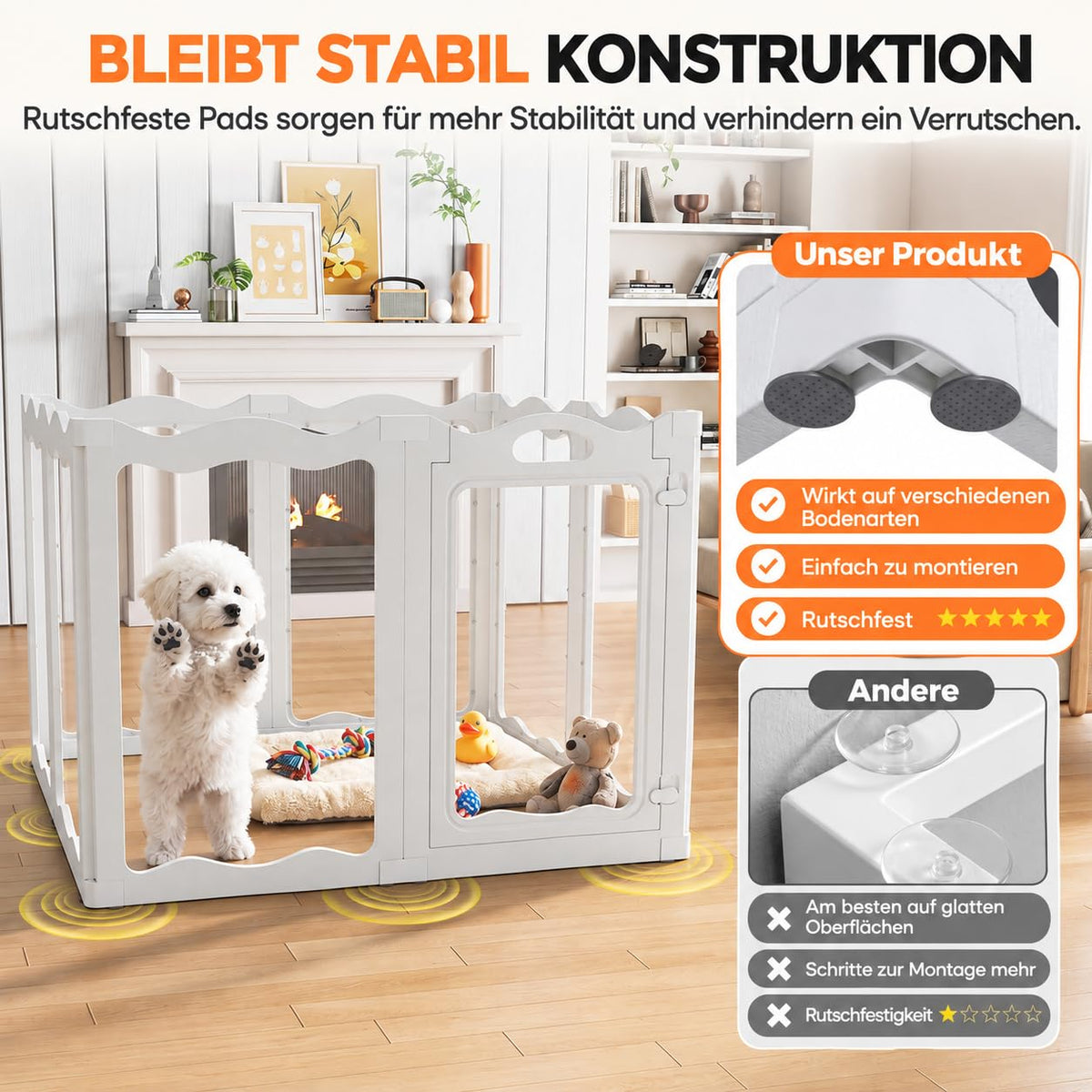 YODOLLA Klarer Acryl-Welpenlaufstall für Wohnung, 76cm Höhe, 8 Stück, Weiß