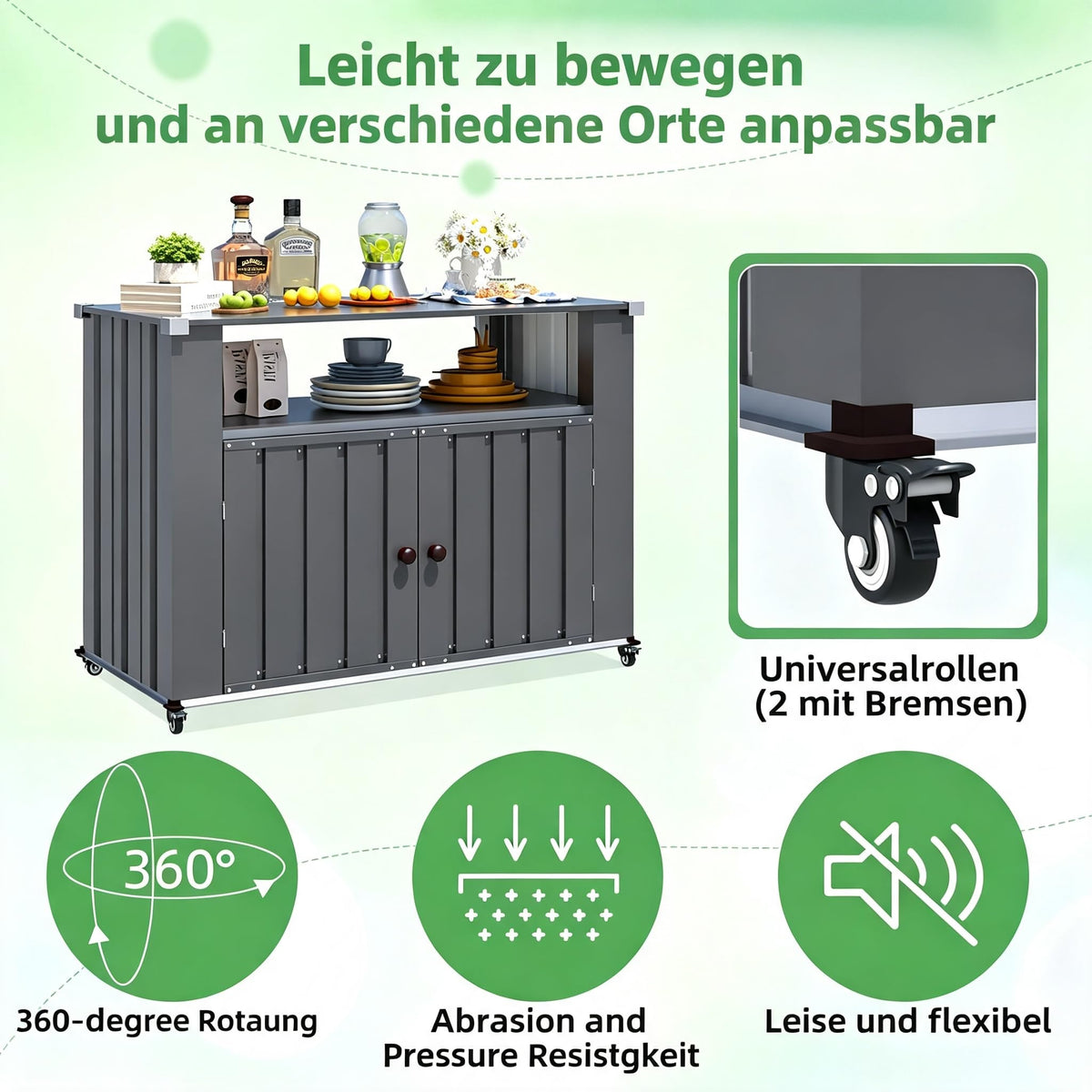YODOLLA Grillwagen, Wetterfester Grilltisch mit Stauraumschrank, Grau
