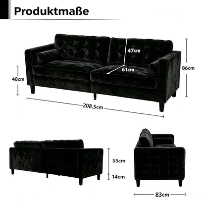 YODOLLA Sofa 3 Sitzer 208cm Schlafsofa Couch, Schwarz