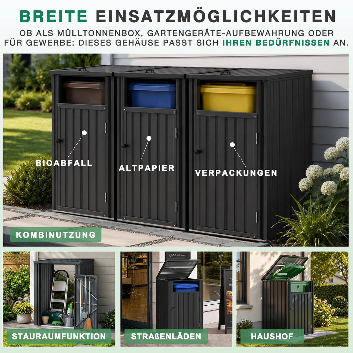 YODOLLA Mülltonnenbox für 240-Liter-Mülltonnen, Stahl-Mülltonnenabdeckung, Grau