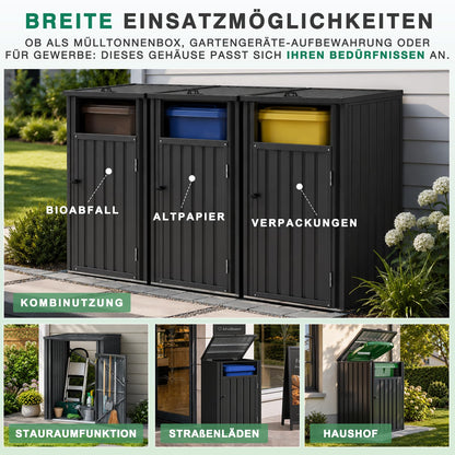 YODOLLA Mülltonnenbox für 240-Liter-Mülltonnen, Stahl-Mülltonnenabdeckung, Grau