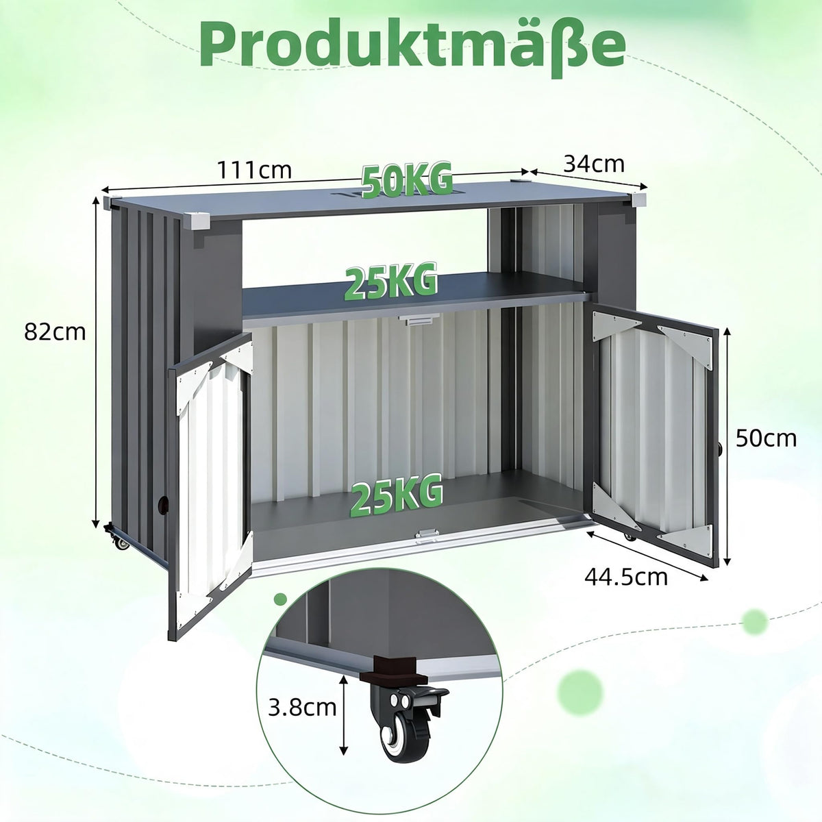 YODOLLA Grillwagen, Wetterfester Grilltisch mit Stauraumschrank, Grau