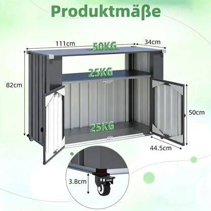 YODOLLA Grillwagen, Wetterfester Grilltisch mit Stauraumschrank, Grau