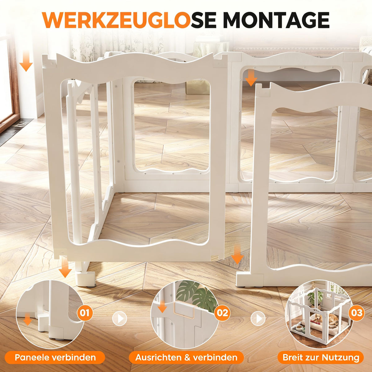 YODOLLA Klarer Acryl-Welpenlaufstall für Wohnung, 76cm Höhe, 8 Stück, Weiß