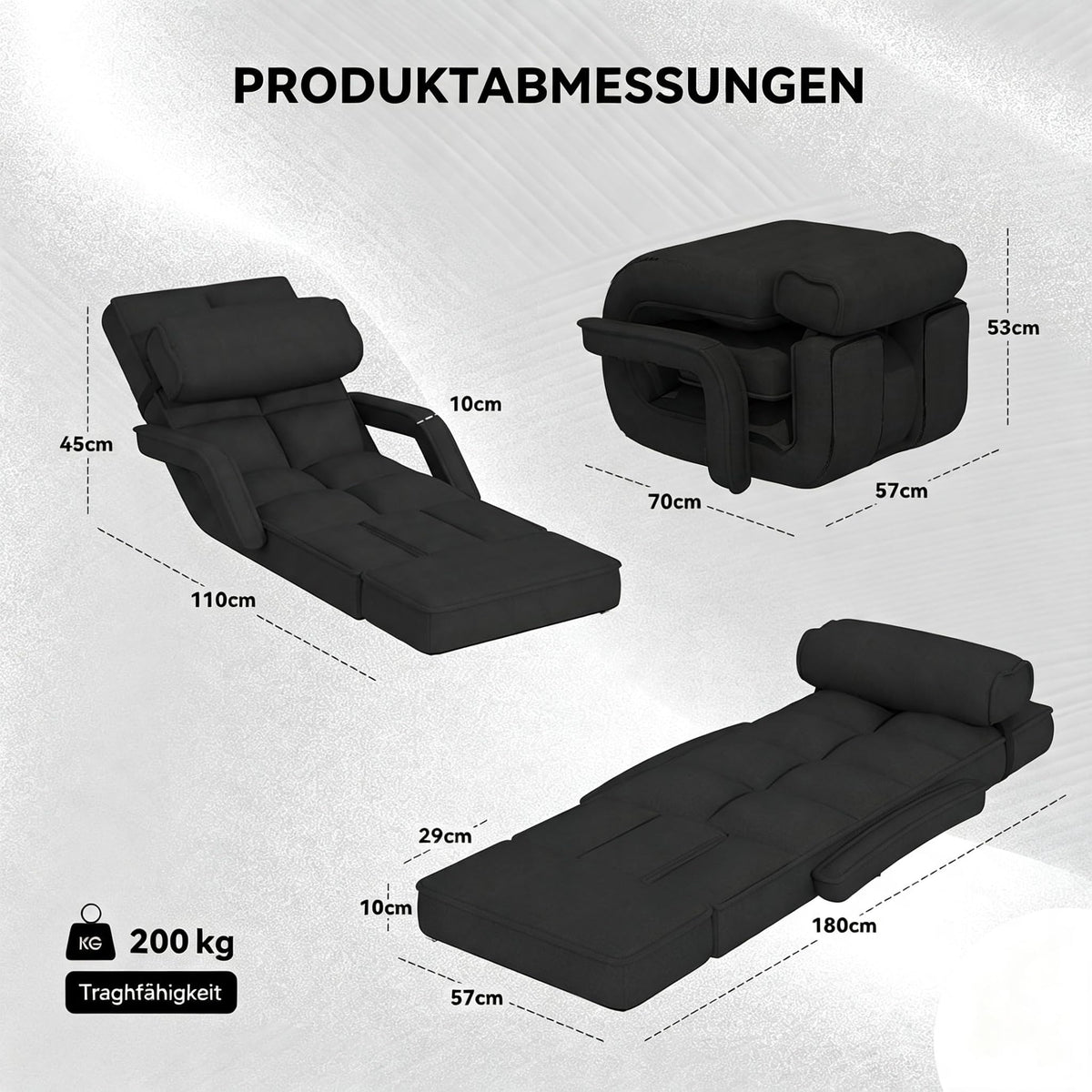 YODOLLA Relaxliege, Bodenstuhl Faltbar, Relaxsessel mit Kissen, Schwarz