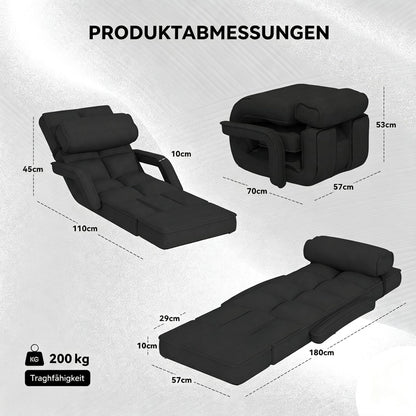 YODOLLA Relaxliege, Bodenstuhl Faltbar, Relaxsessel mit Kissen, Schwarz