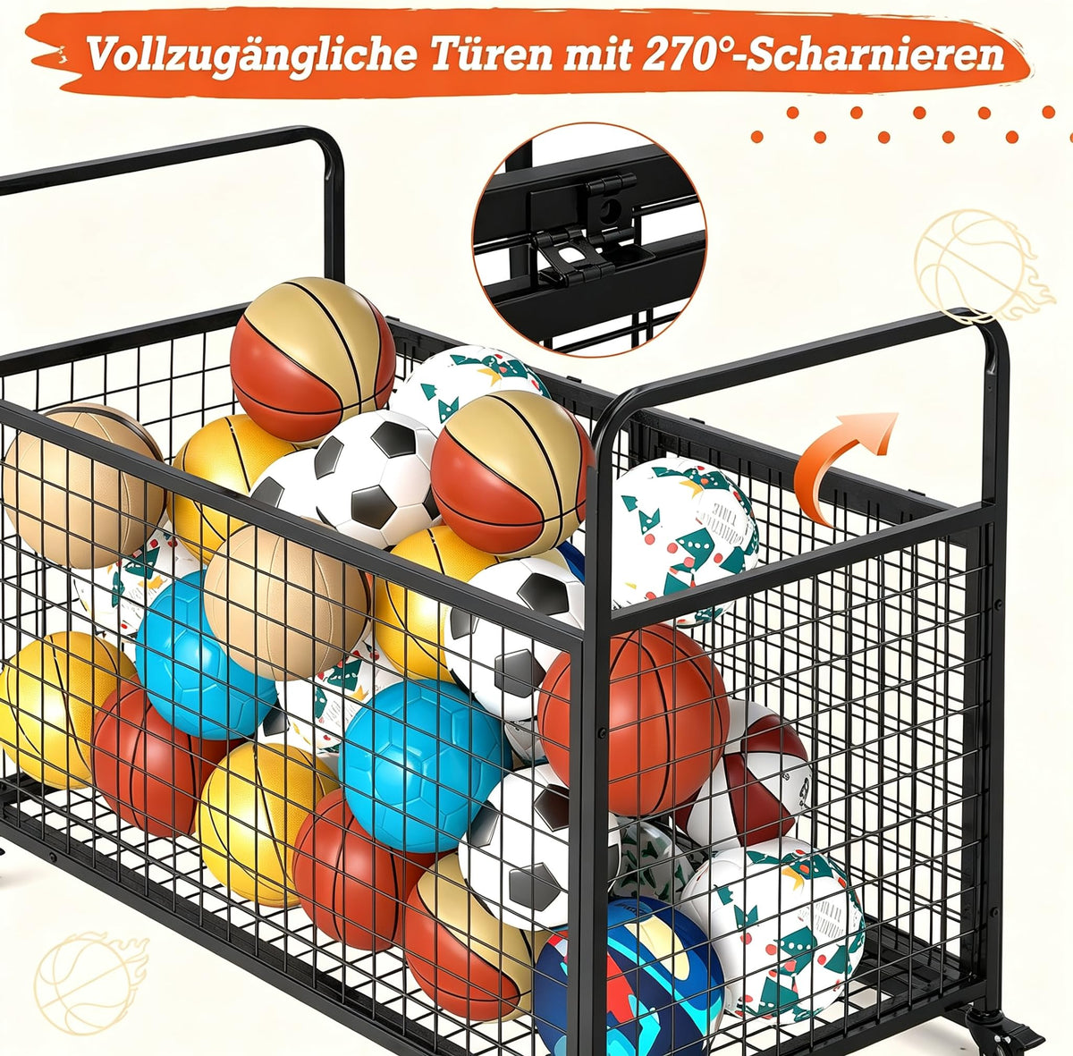 YODOLLA Ballwagen Rollwagen, großer Sportgeräte-Organizer