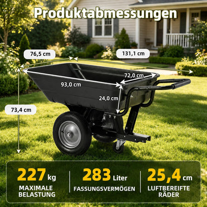YODOLLA 2-in-1 Schubkarre XXL für Rasentraktor mit 2-Rad, 204kg Tragkraft