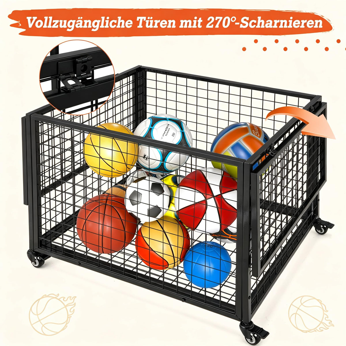 YODOLLA Ballwagen Rollwagen, großer Sportgeräte-Organizer