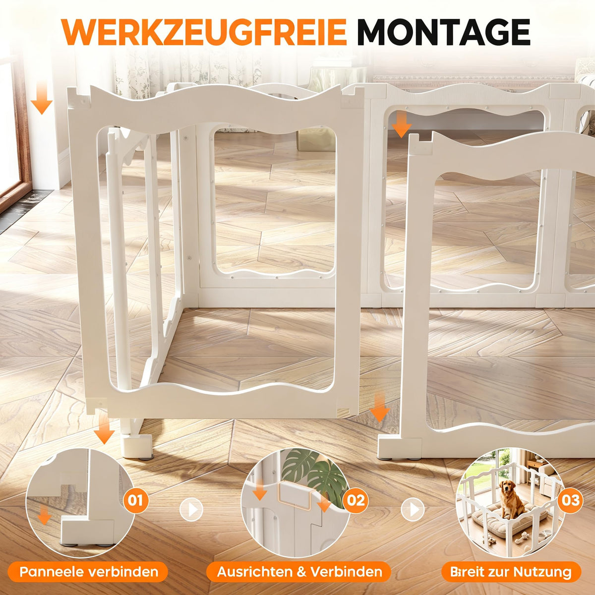 YODOLLA Klarer Acryl-Welpenlaufstall für Wohnung, 76cm Höhe, 12 Stück, Weiß