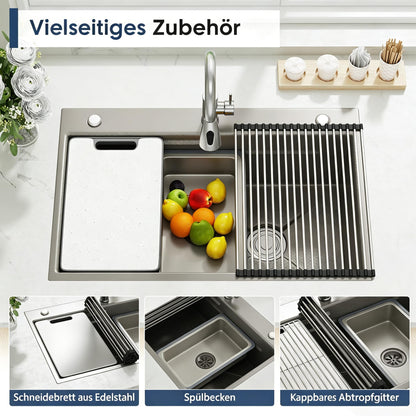 YODOLLA 84 x 48 cm Küchenspüle mit 1 Becken (Einbau / Aufsatz) – ohne Armatur