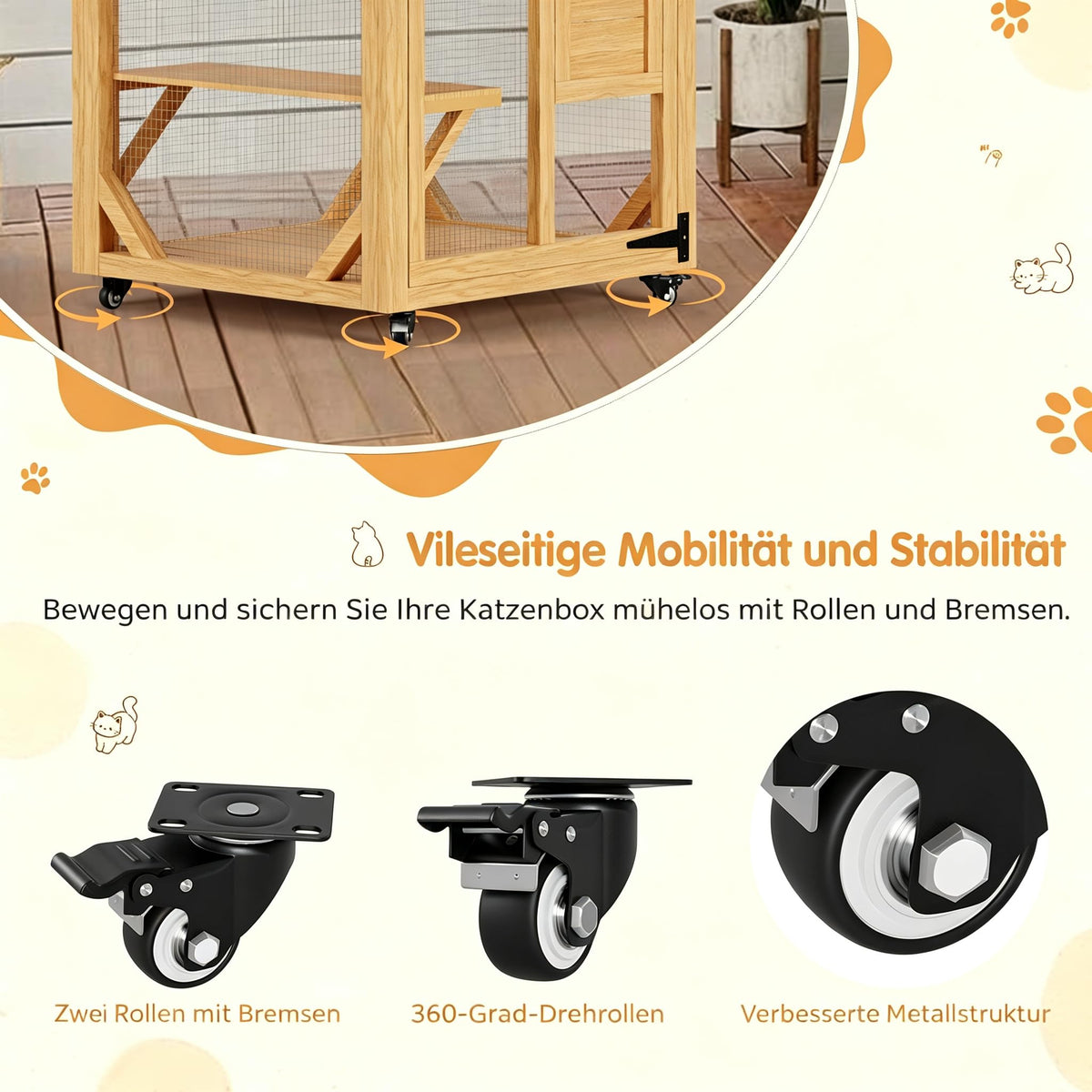 YODOLLA Katzenhaus-Außengehege mit wasserdichtes Dach & 3-stöckigem, Braun