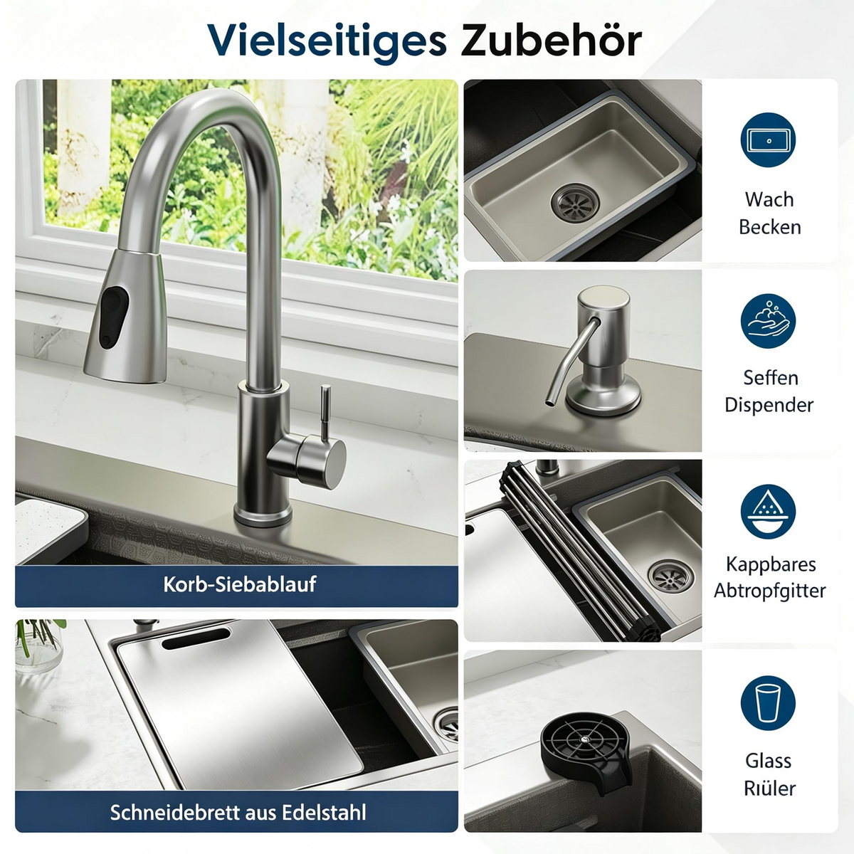 YODOLLA Küchenspüle, 84x48cm Edelstahl 1 Becken mit Armatur