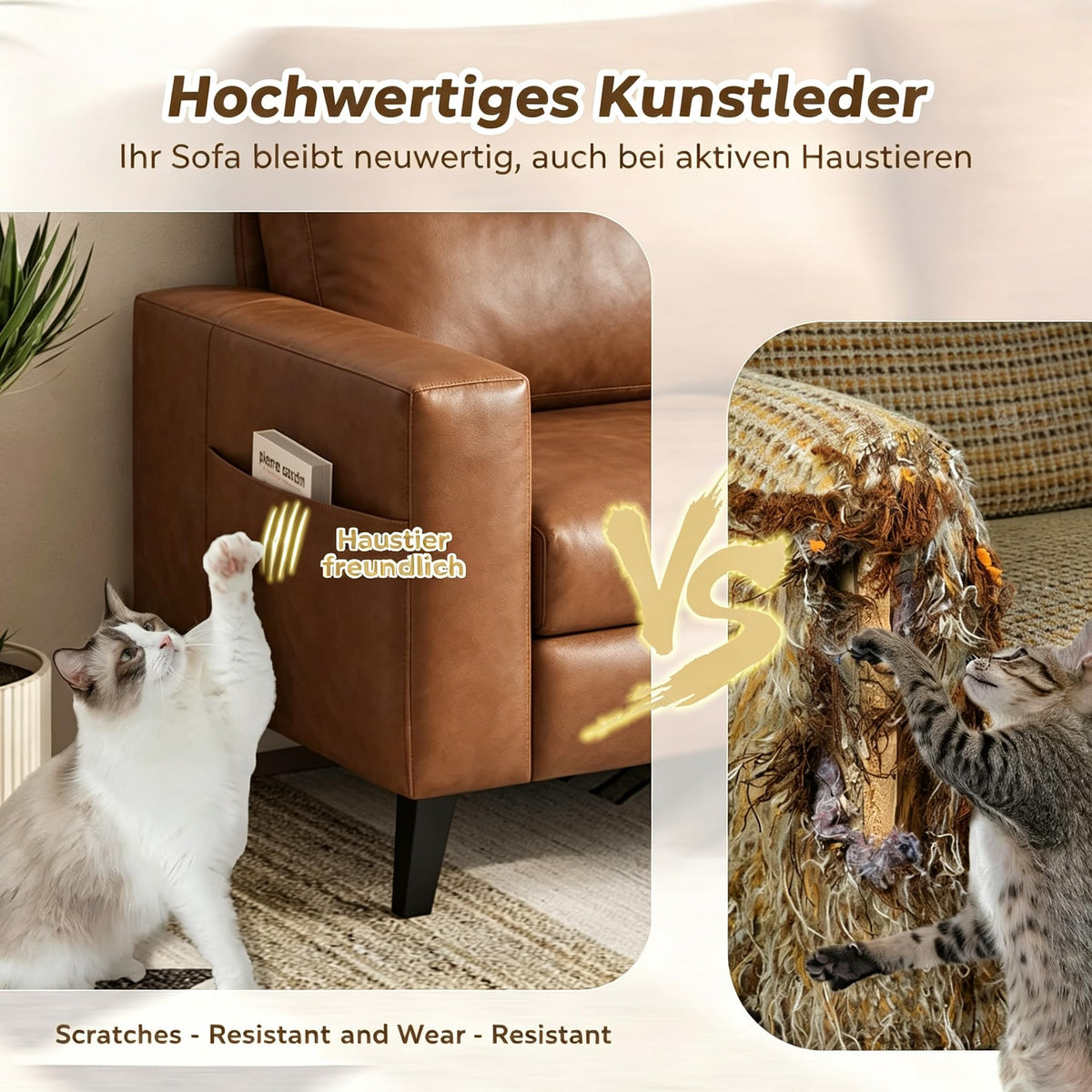 YODOLLA 3-Sitzer-Schlafsofa aus Kunstleder, 200 cm breit, braun