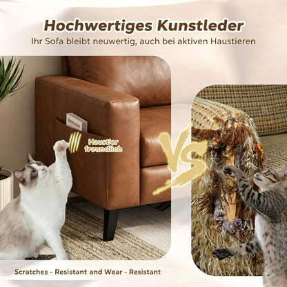 YODOLLA 3-Sitzer-Schlafsofa aus Kunstleder, 200 cm breit, braun