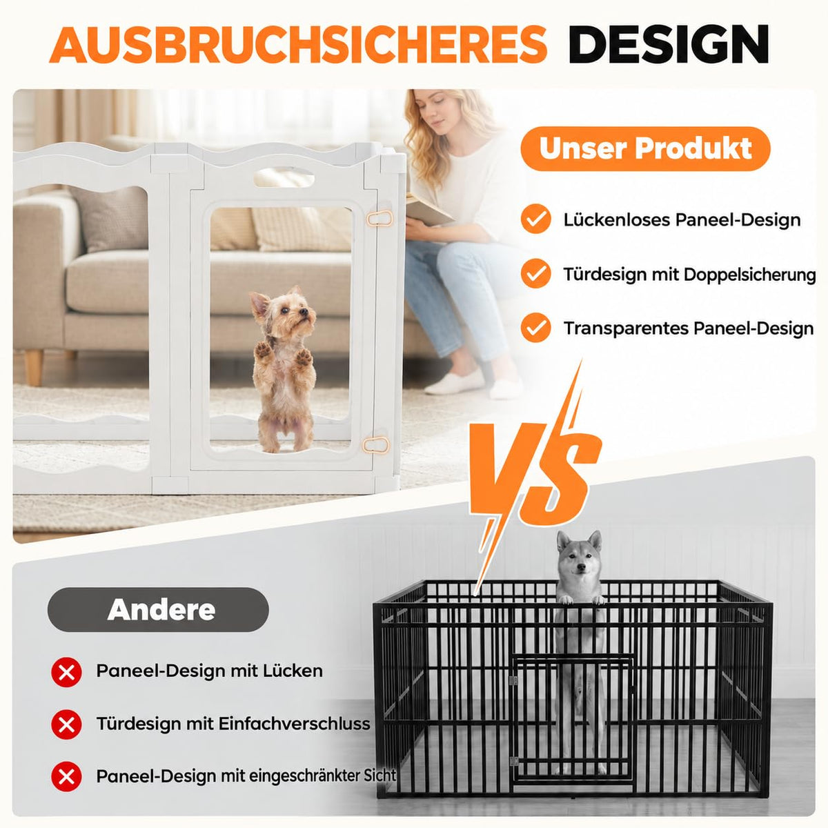YODOLLA Klarer Acryl-Welpenlaufstall für Wohnung, 76cm Höhe, 8 Stück, Weiß