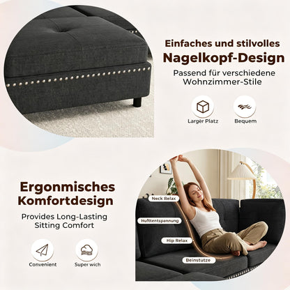 YODOLLA Ecksofa 225cm, L-Form Sofa mit Beweglichem Hocker, Schwarz