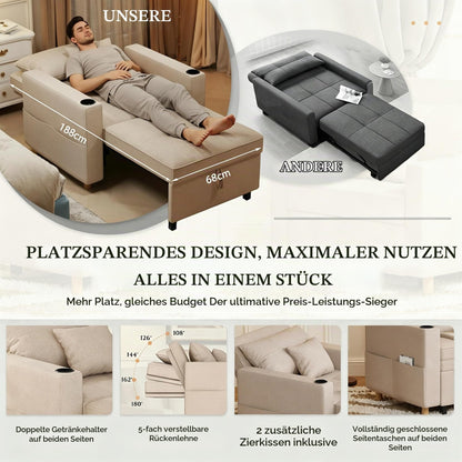 YODOLLA Schlafsofa, 36 Zoll verwandelbarer Stuhl mit Bettfunktion, beige