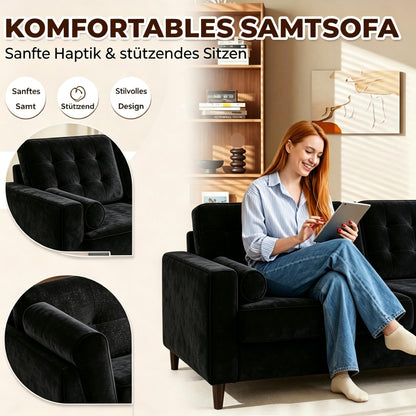YODOLLA Sofa 3 Sitzer 208cm Schlafsofa Couch, Schwarz