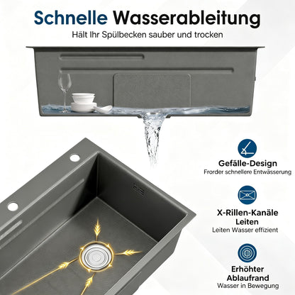 YODOLLA 84 x 48 cm Küchenspüle mit 1 Becken (Einbau / Aufsatz) – ohne Armatur