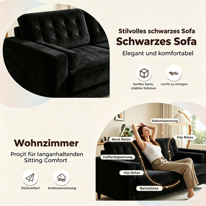 YODOLLA Sofa 3 Sitzer 208cm Schlafsofa Couch, Schwarz