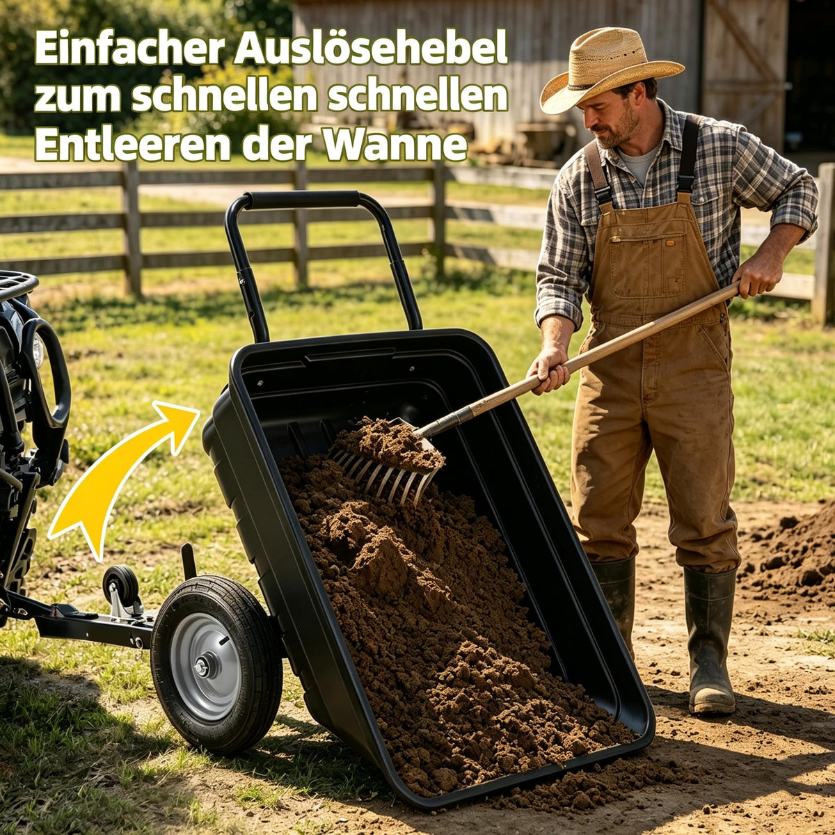 YODOLLA 2-in-1 Schubkarre XXL für Rasentraktor mit 2-Rad, 204kg Tragkraft