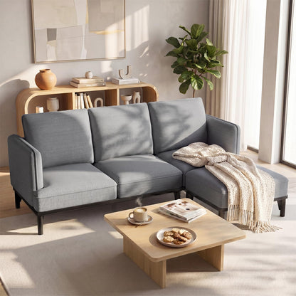 YODOLLA Ecksofa, L-förmiges Modulsofa, 3-Sitzer mit Ottomane, grau