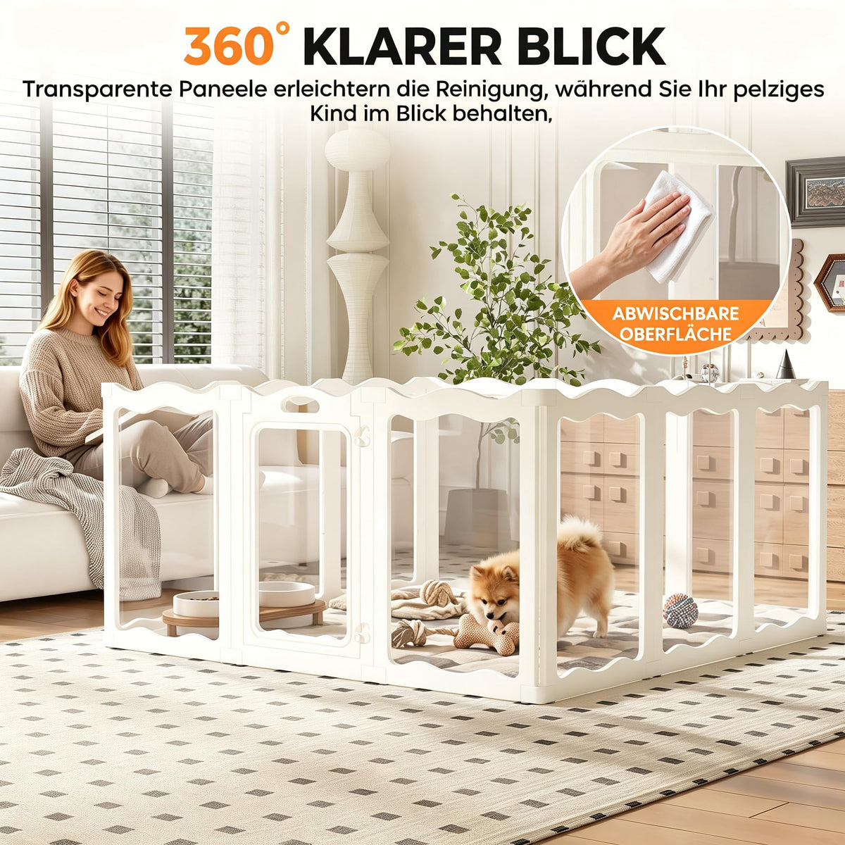 YODOLLA Klarer Acryl-Welpenlaufstall für Wohnung, 76cm Höhe, 12 Stück, Weiß
