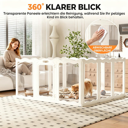 YODOLLA Klarer Acryl-Welpenlaufstall für Wohnung, 76cm Höhe, 12 Stück, Weiß