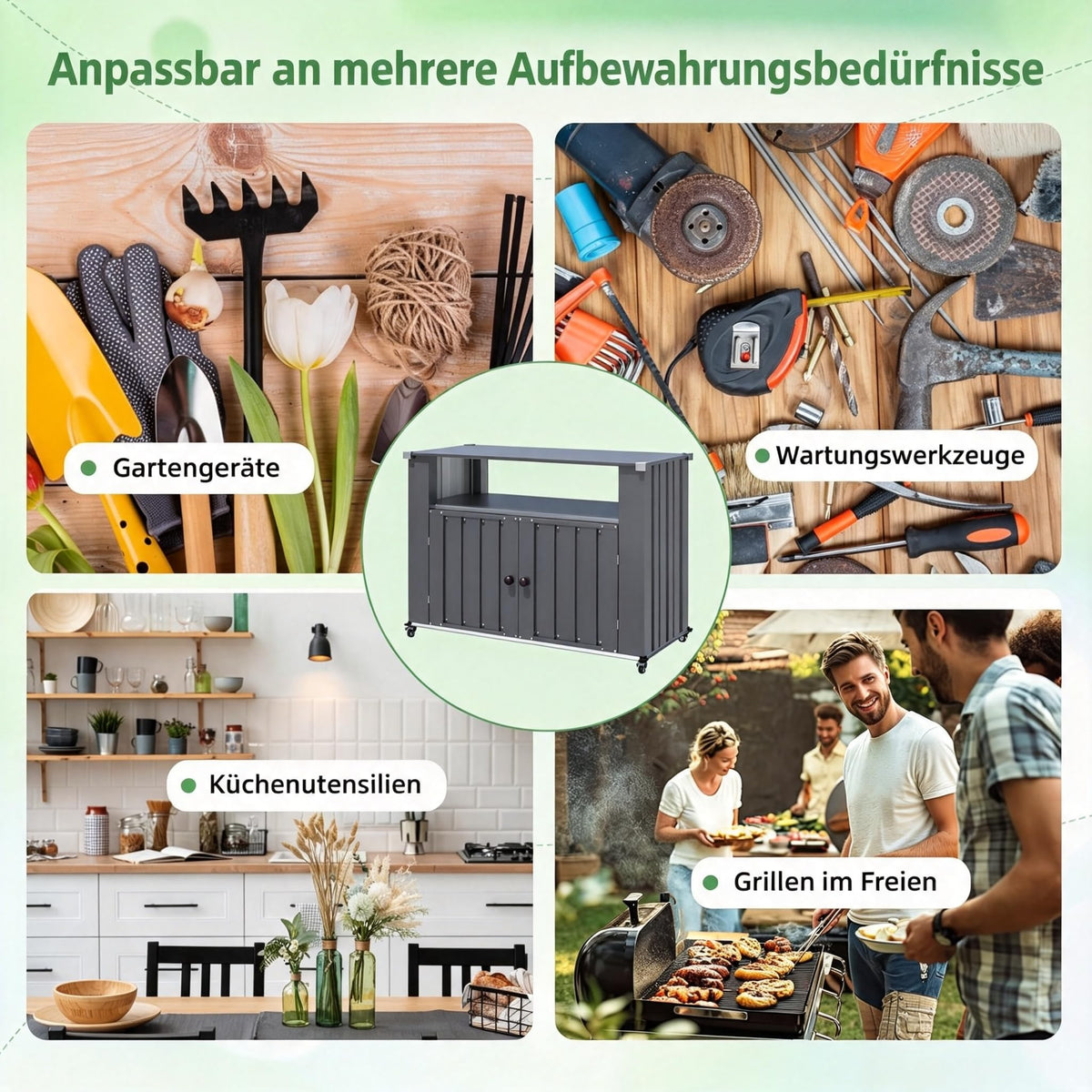 YODOLLA Grillwagen, Wetterfester Grilltisch mit Stauraumschrank, Grau