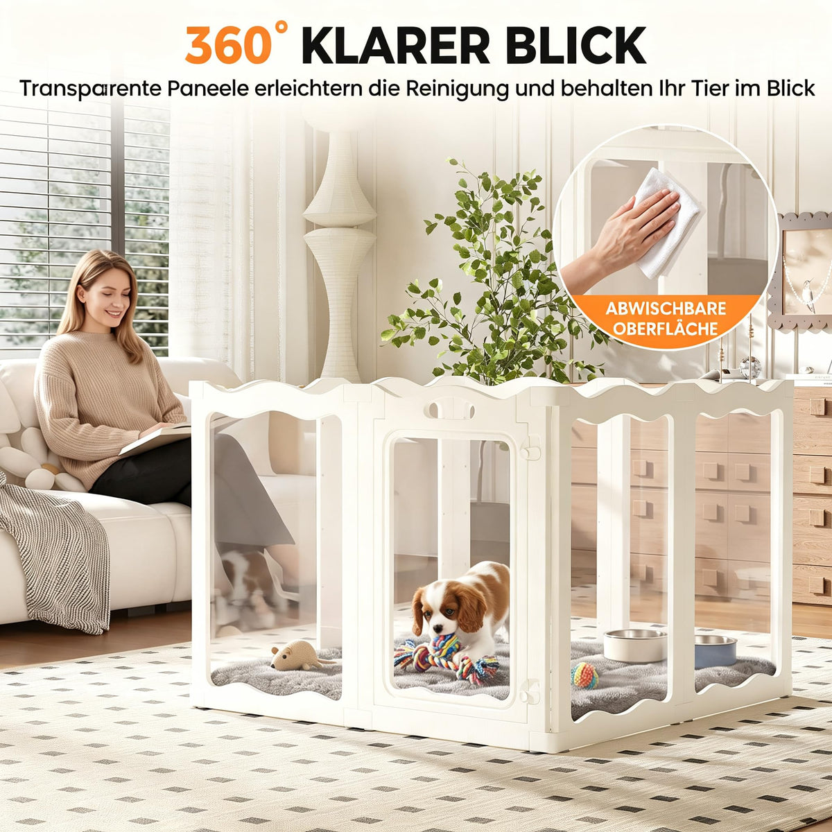 YODOLLA Klarer Acryl-Welpenlaufstall für Wohnung, 76cm Höhe, 8 Stück, Weiß