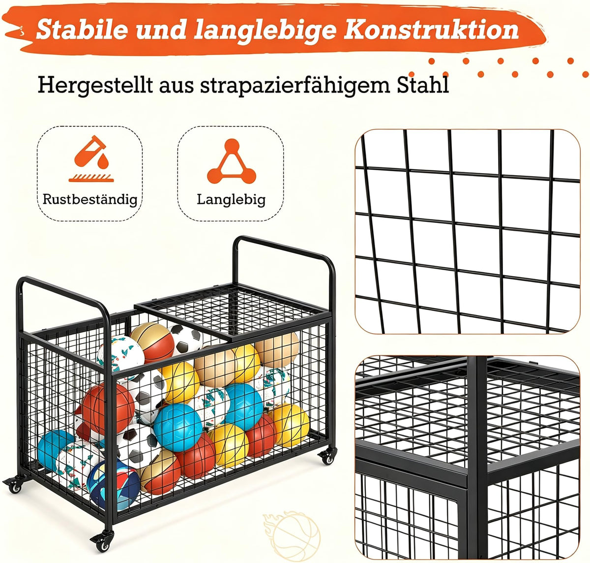 YODOLLA Ballwagen Rollwagen, großer Sportgeräte-Organizer